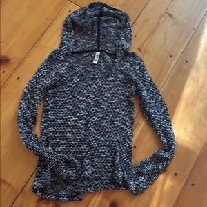 Mudd Dark Blue & White Knit Hooded Sweater Size S